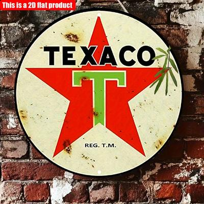 2D плоский 20*20 см 1 шт. Ретро Texaco Red Star Logo Vintage Gas Station Wall Art Decor, подходит для баров, станций, кафе, ностальгический стиль, круглый
