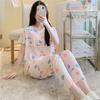 1011 pajamas women's summer thin printed short-sleeved trousers set spring and autumn cotton and silk Korean version large size loose loungewear