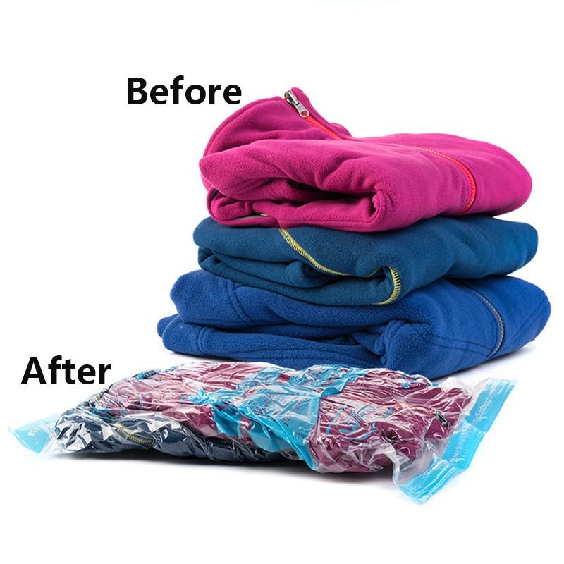 Вакуумные пакеты для хранения одежды, экономящие место. Вакуумные компрессионные пакеты, свернутые вручную.