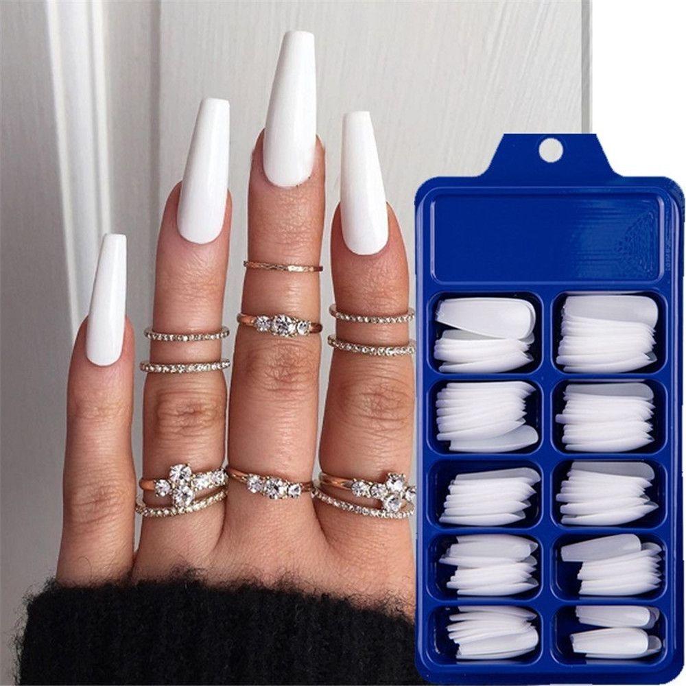 100Pcs/Set Ballerina Acrylic UV Gel False Nail Tips Manicure Coffin Fake Nails Full Cover