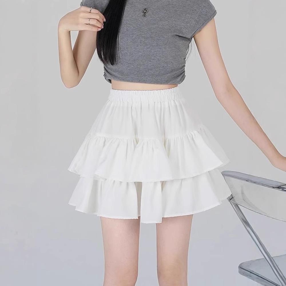 Spring & Autumn 2025 Black Ruffle Midi Skirt - Slimming, Plus Size, High Waist, Fashionable Puff Design