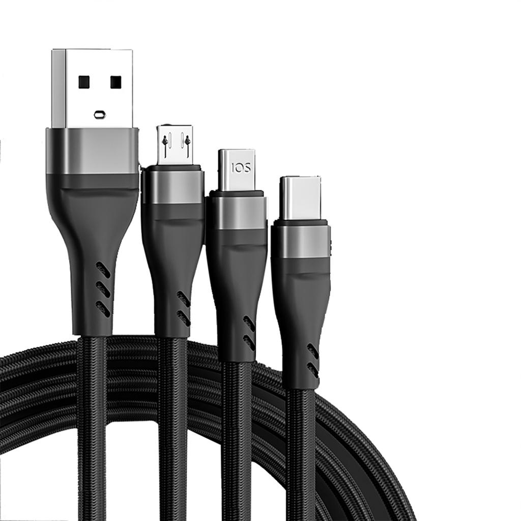 100 Вт 6A 3-в-1 USB-кабель, кабель для быстрой зарядки, многофункциональный зарядный шнур, USB-шнур, адаптер, плетеный провод для мобильного телефона, планшета, ноутбука