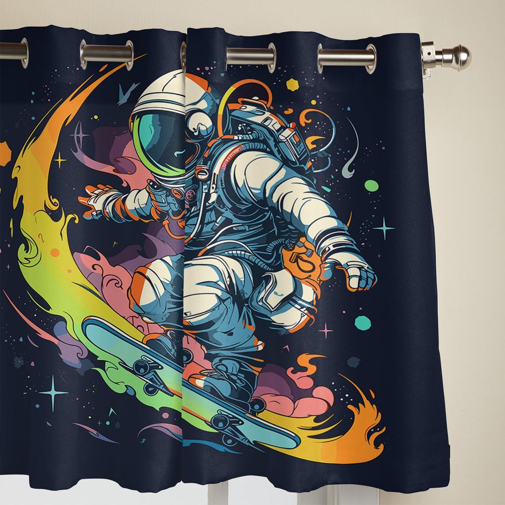 Sporty Astronaut Skateboard Window Curtains for Living Room Bedroom Curtain Modern Kitchen Blinds Drapes Curtains