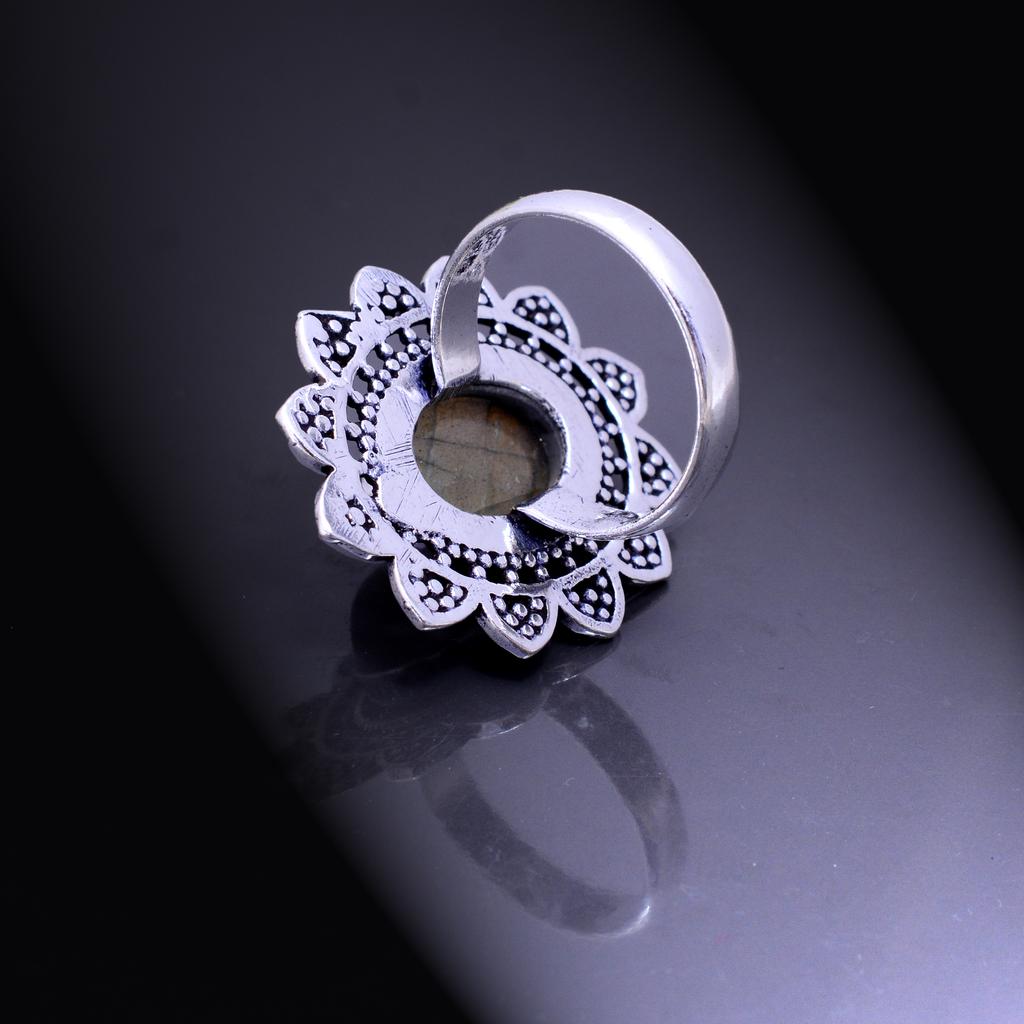 Натуральный Лабрадорит Драгоценный Камень Ручной Работы Серебро 925 пробы Кольцо Размер 11.75 q7o16