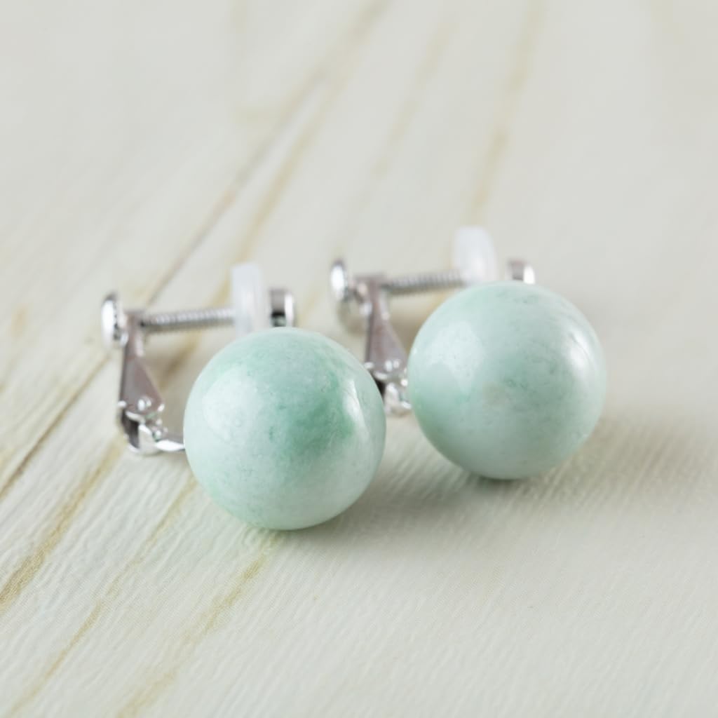 10mm Itoigawa Natural Jadeite Bead Earrings Spring with Silicone Jadeite Workshop Guarantee Japanese National Jomon Power Stone APS0119 (Screw Cover)