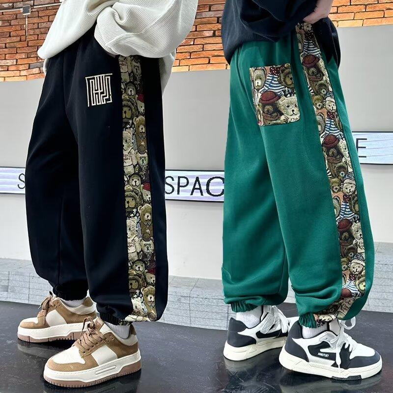 Children's Spring and Autumn Sports Pants 2025 New Bear Patchwork Loose Casual Big Kids Sweatpants Versatile Long Pants