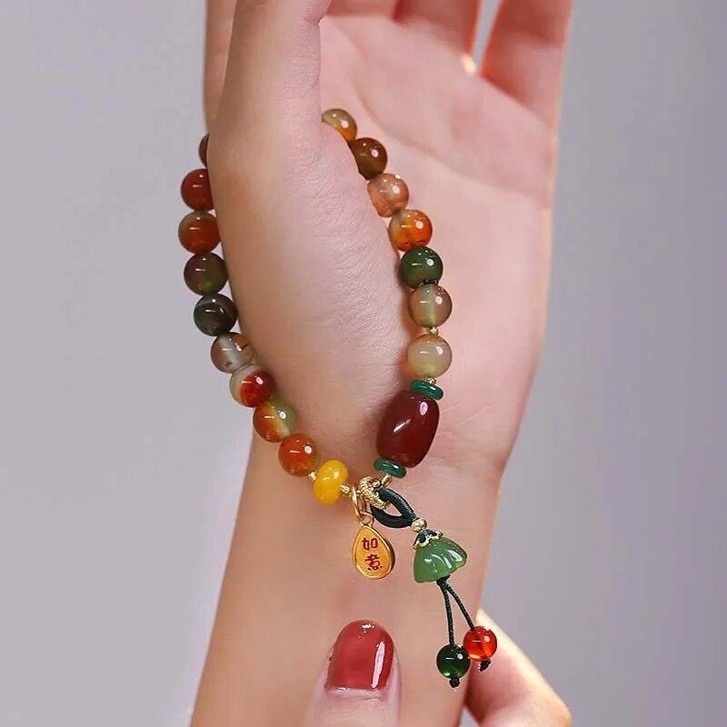 Chinese Style Colorful Beaded Bracelet For Women Vintage Natural Stone Ethnic Handmade Chain Hand Rope Bracelet Jewelry Gift