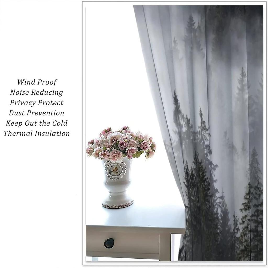 Шторы "Туманный Лес" Занавески для Окна Гостиной Спальни с Рисунком "Туманная Гора", Навесные на Штангу, Сосна, Природный Пейзаж, Искусство 42x63 дюйма(10