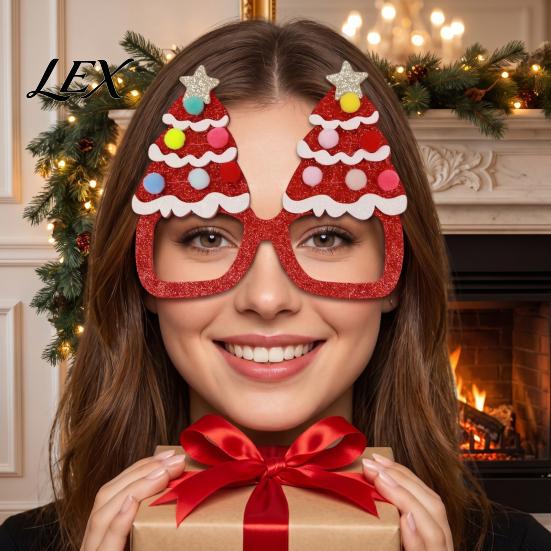Seasonal Decorative Eyewear for Festivals Christmas Glasses, Glitter Party Glasses Frames, Novelty Elf Snowman Santa Claus Theme Supplies Reindeer