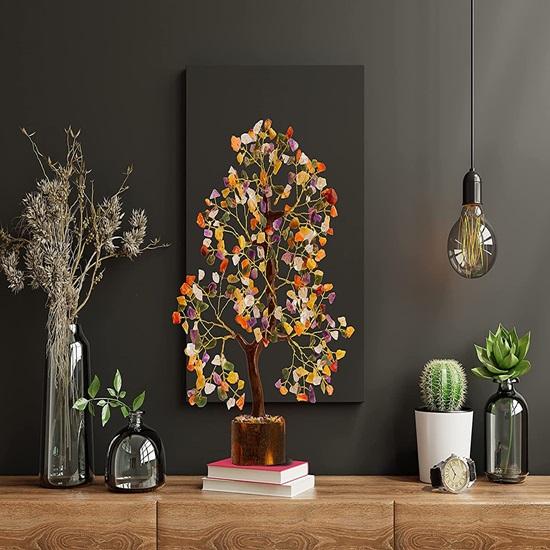 Seven Chakra Crystal Tree Crystal Showpieces for Positive Energy Items for Home Decoration Gift Item Bonsai Money Tree, Golden Wire