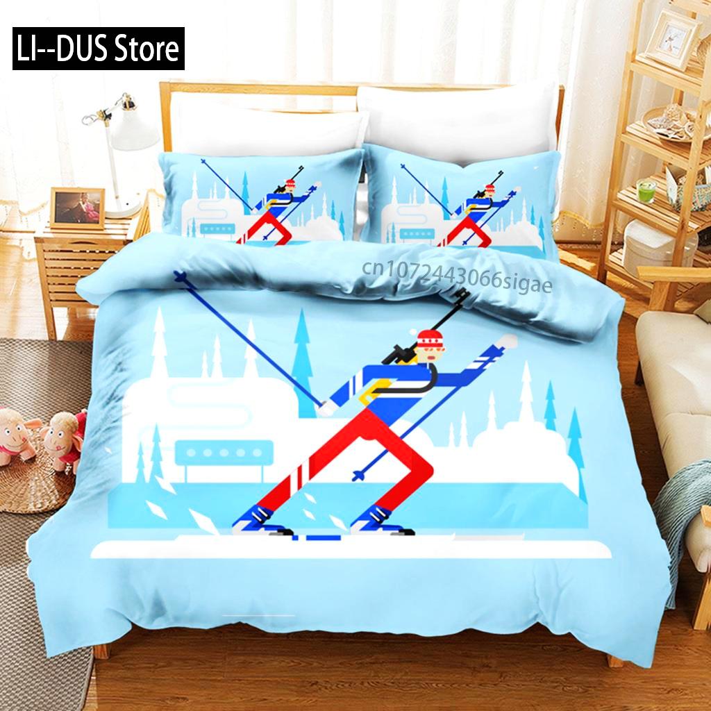 Пододеяльник для лыжного спорта из микрофибры с изображением экстремальных видов спорта, комплект постельного белья для зимних видов спорта, лыжи, снег, горный пейзаж, двуспальная кровать, королева, пододеяльник