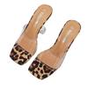Летние новые корейские шлепанцы-стилеты женские на высоком каблуке с открытым носком шлепанцы на один ремешок модные с леопардовым принтом сандалии больших размеров