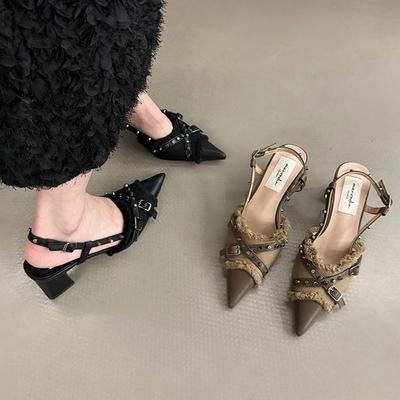 Туфли на высоком каблуке с грубым дизайном, черные, с темпераментом, с закрытым носком, сандалии, туфли-феи, весенне-летние женские французские крутые шлепанцы, туфли