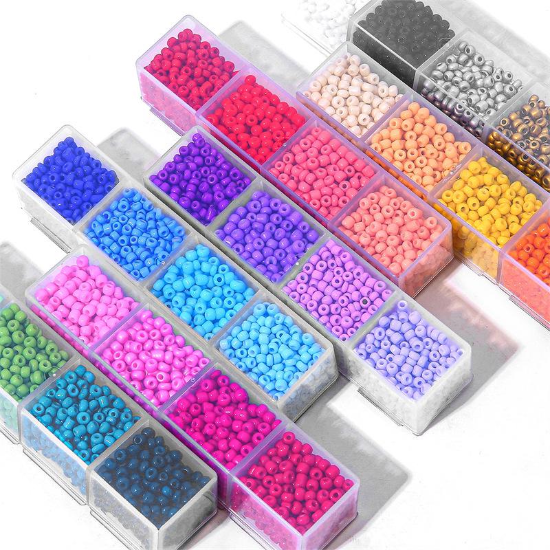 28-Grid Box Set: 3mm Solid Color Glass Rice Beads, 10g Each, DIY Craft Kit with Separate Lids