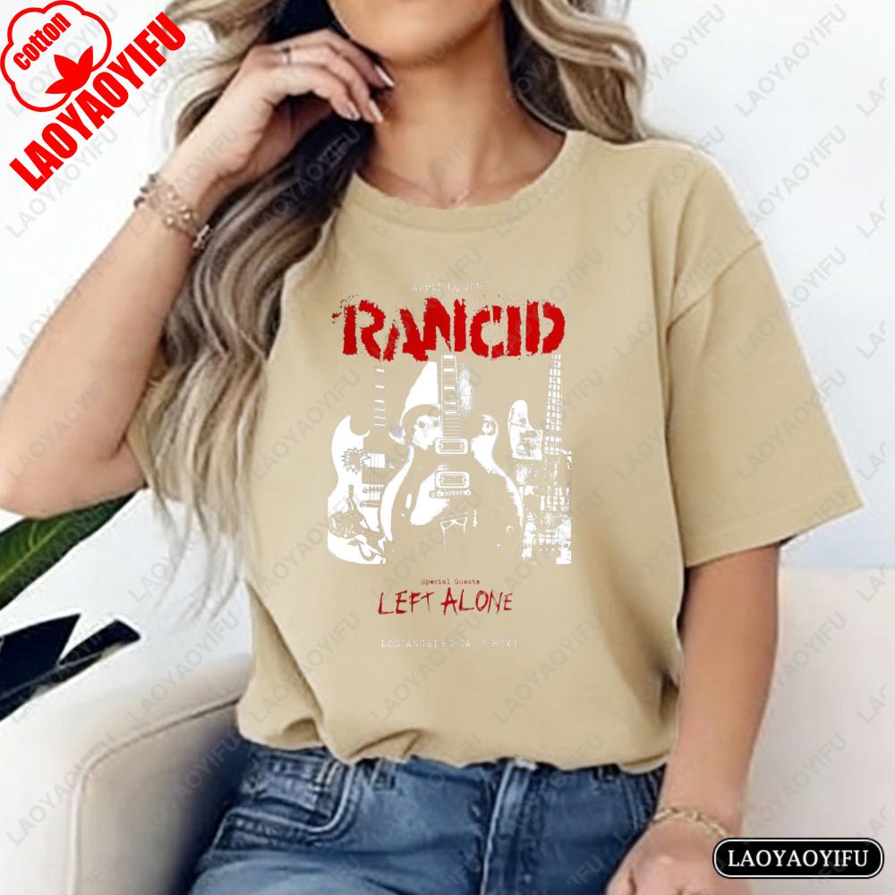 Rancid Guitar Print TShirt Vintage Punk Fashion Unisex Tops Streetwear Punk Rock Fan Cotton Tee Classic Band Clothes Women Unisex