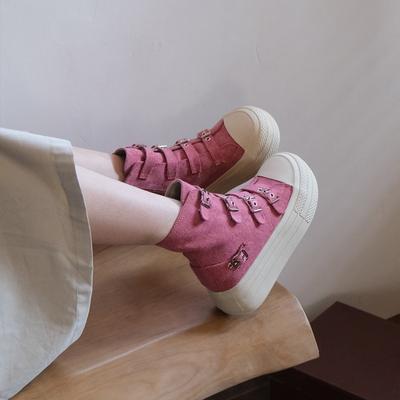 Холщовые туфли Женские ботинки Новая обувь на толстой подошве Повседневная обувь Обувь для скейтборда Универсальный круглый носок Одинарная