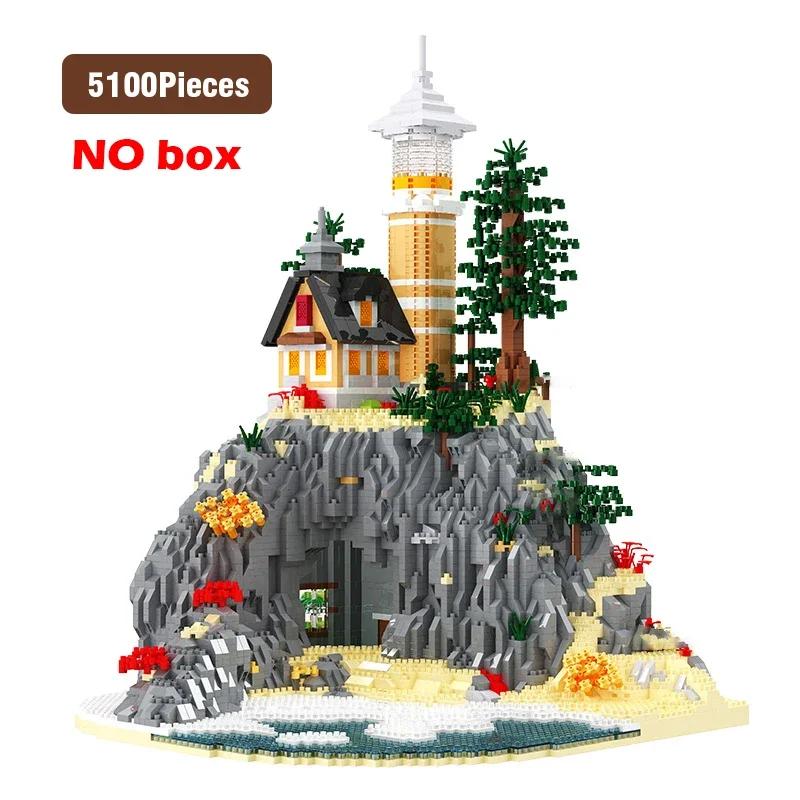 Non-Toxic 5100Stk Lighthouse Island Building Blocks Lighthouse Model Bricks With Light Kids Toys Christmas Gifts Assembly Architecture Set