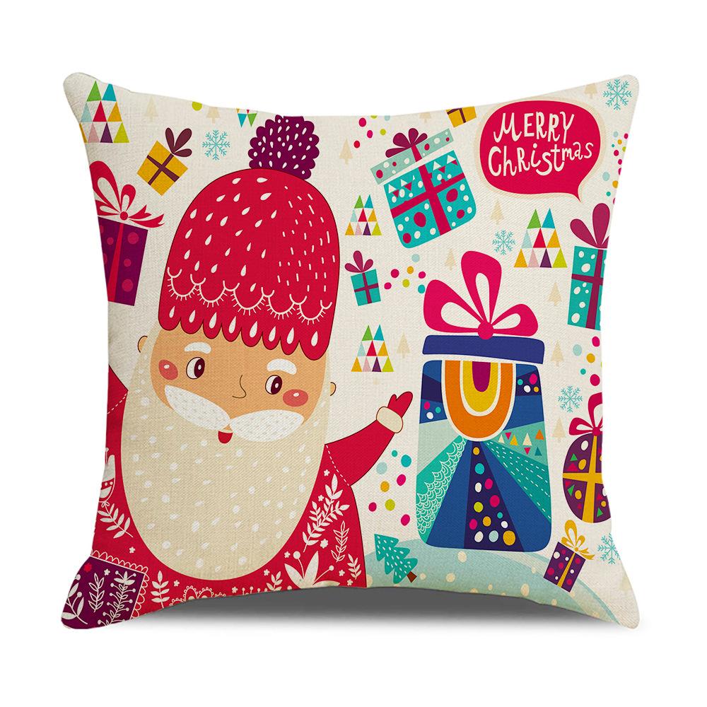 New Sofa Pillow Cover Santa Claus Cartoon Print Holiday Gift Home Soft Furnishing