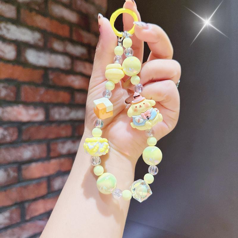 Cute Sanrio Hello Kitty Kuromi Melody Cinnamorol Phone Chain Keychain Phone Case Chain Camera Decoration Pendant Hand Drawn Bead