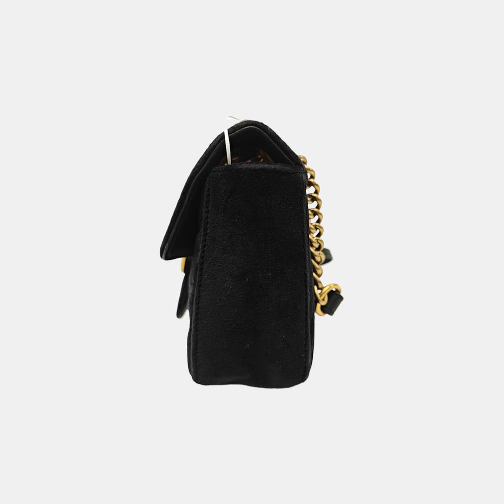 [Pre-Owned] GG Marmont Series Vintage Logo Chain Quilted Velvet Mini Crossbody Bag - Very Good #P6DIDQ
