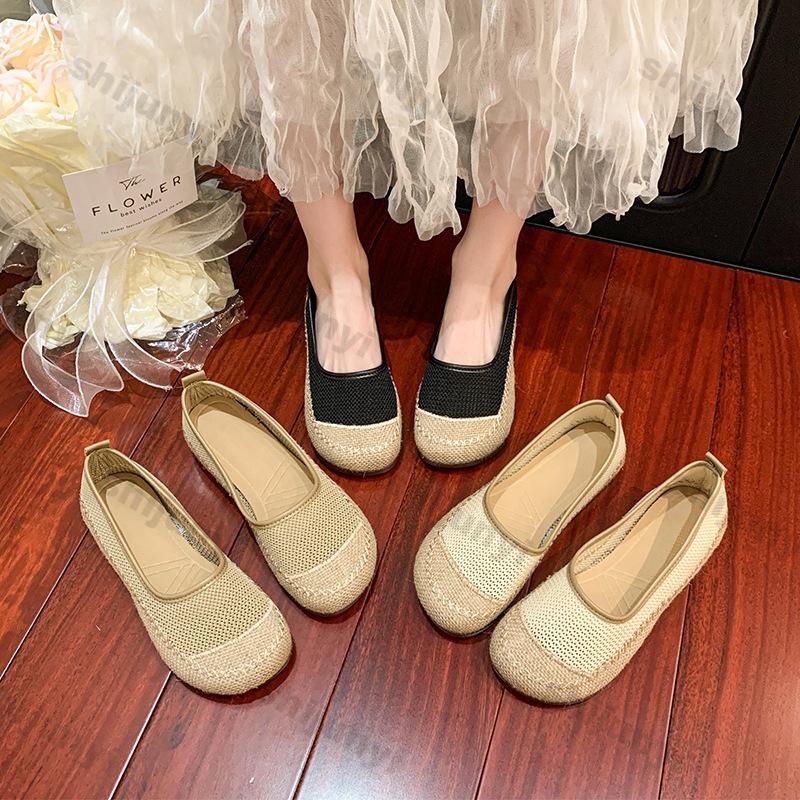 Женские лоферы 2025 Весна Лето Новая Носка Удобная Обувь на Плоской Подошве Слипоны Винтажные Дышащие Сетчатые Перфорированные Повседневные Туфли