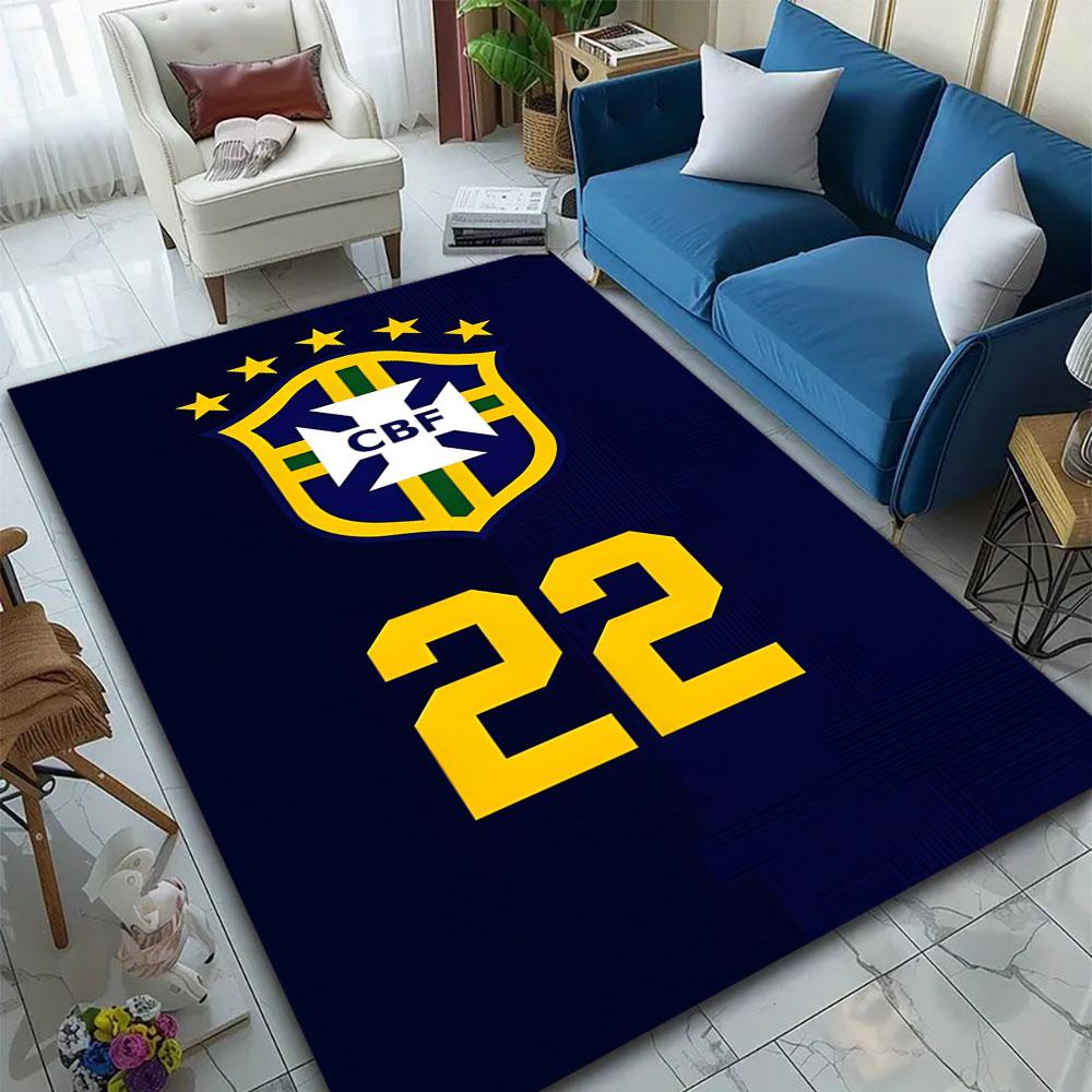 "Brazil Football Crest with Number 22" Patterned carpet, suitable as a non slip play mat for the living room and bedroom sofa