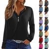 Women's T Shirt Tee Button Long Sleeve Daily Weekend Fashion Basic V- Neck Regular Top
