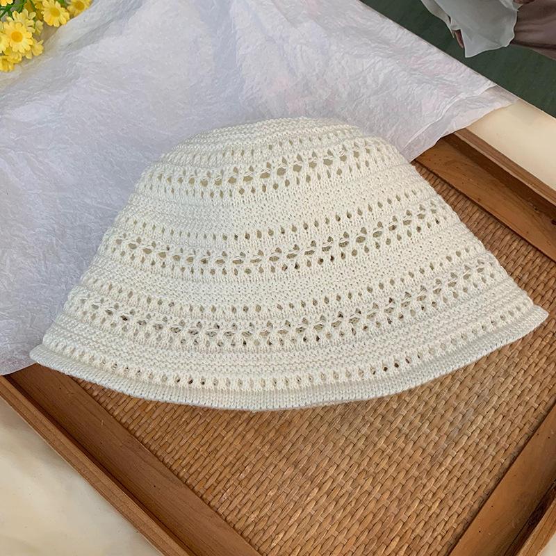 Japanese Solid Color Knitted Hollow Fisherman'S Hat Children Spring And Summer Breathable Sunshade Sunscreen Hat Basin Hat