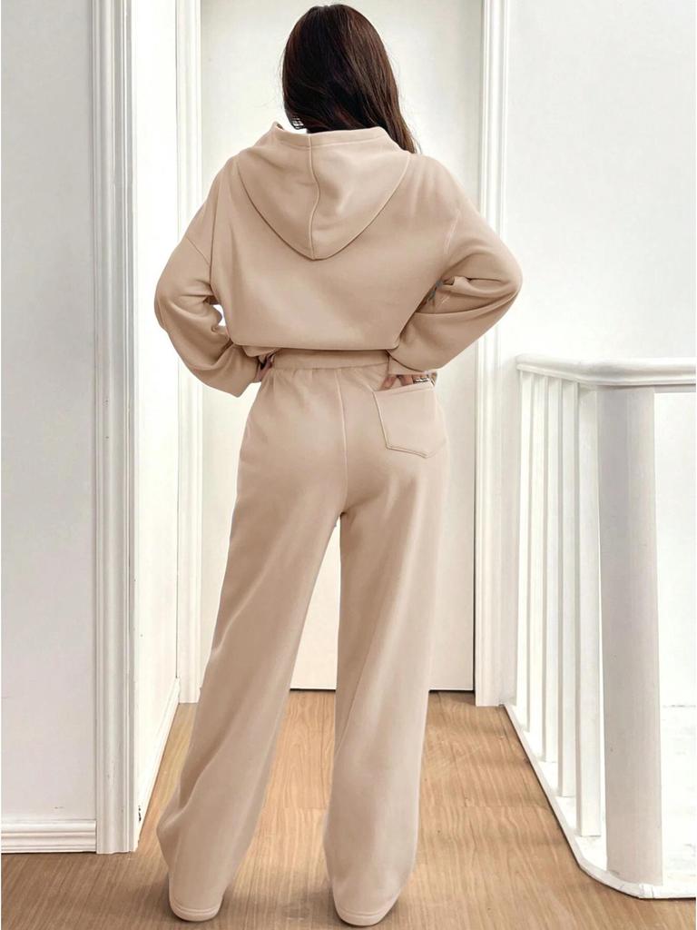 European-American 2-Piece Women's Warm Lined Hoodie & Casual Pants Autumn/Winter Sports Set
