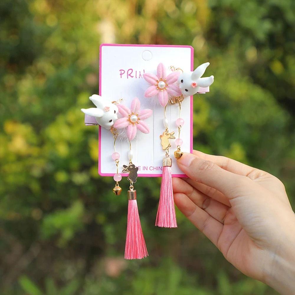 Velvet New Year Hanfu Rabbit Tassel Hair Clips Children Hairpin Kids Barrettes Hair Accessories