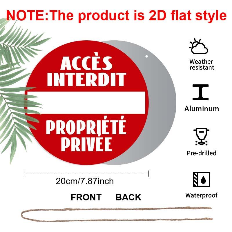 2D Flat 1pc Warning Aluminum Decoration Plaque, "Accès Interdit Propriété Privée" Lettering Sign, Gate Security Decor, Yard Security Decor, Home