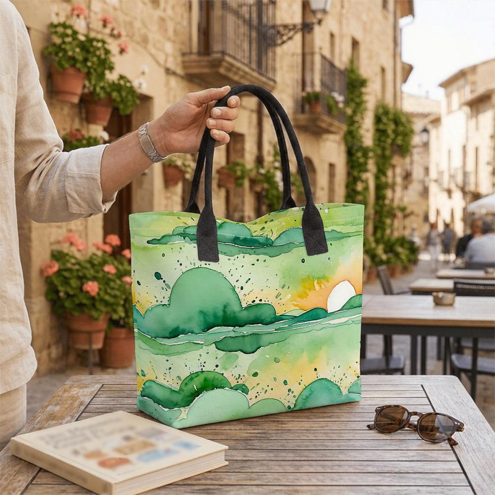 Watercolor Landscape Tote Bag Large Capacity Casual Shoulder Bag for Daily Shopping Travel Lightweight Durable Carryall Handbag