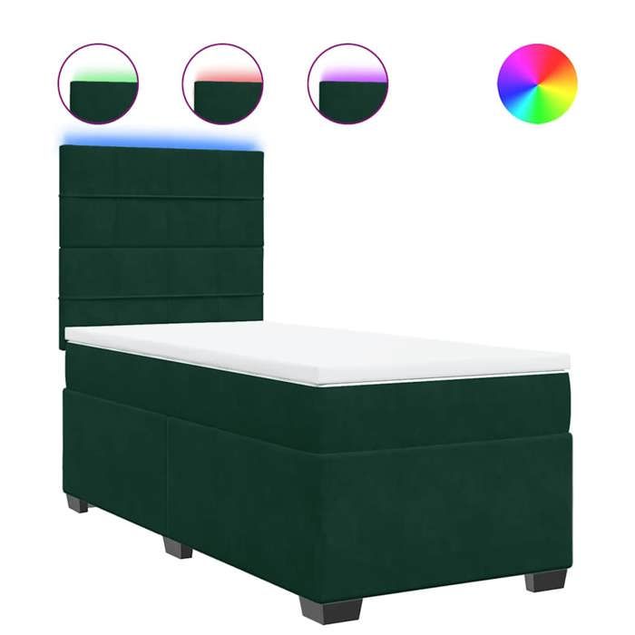 Cadre de lit avec matelas - Maison Exclusive - 100x200 cm - Velours vert foncé - Sommier à lattes, matelas ressorts ensachés