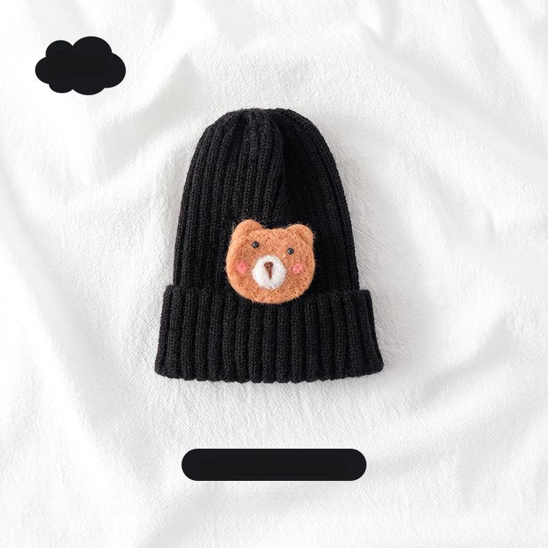 Warm Kid Hat Fashion Kawaii Cartoon Bear Crochet Bonnet Beanie for Toddler Boy Girl Autumn Winter Knit Solid Color Cap for Baby