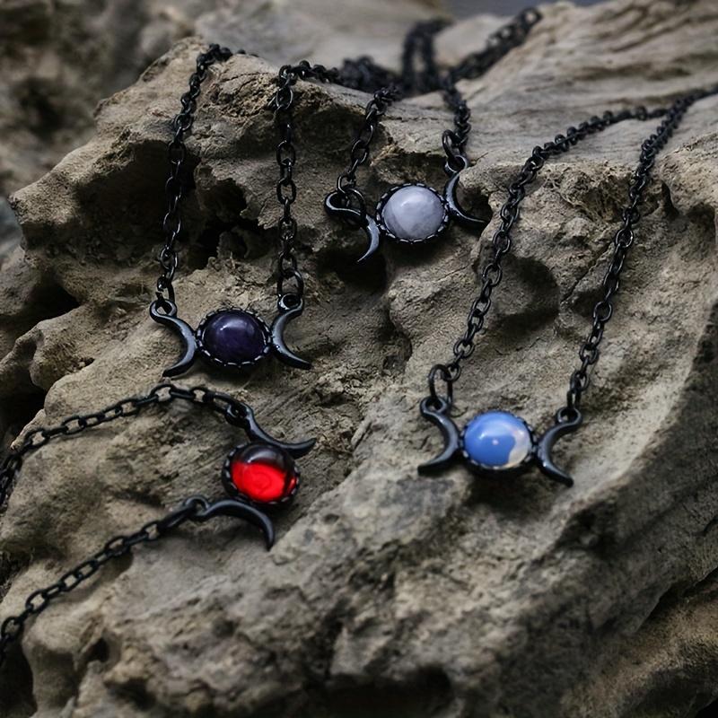Double Moon Pendant Simple Vintage Creative Design Necklace Natural Stone Pendant Necklace