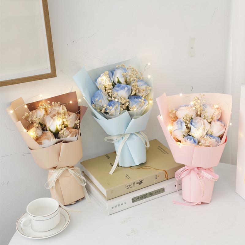 520 Creative Icy Blue Rose and Gypsophila Soap Flower Bouquet for Teacher's Day