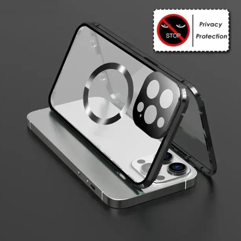 Металлический Магнитный Чехол-Приватность Anti Peeping для iPhone 17 16e 15 14 13 12Pro Max Чехол Magsafe 360 Защита Ударопрочный Чехол для Телефона