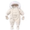 Winter Thickening Jumpsuit Wool Hooded Down Romper Baby Boys Girls Warm Snowproof Overalls