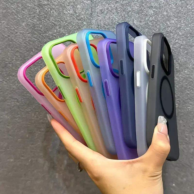 Матовый Леденец Магнитный Беспроводная Зарядка Прозрачный Чехол для iPhone 16 15 14 Plus 13 12 Pro Max для Magsafe Ударопрочная Твердая Накладка