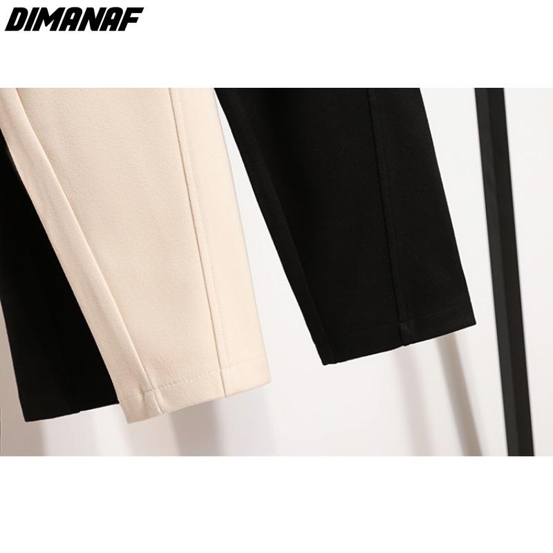 DIMANAF 2024 Зимние длинные брюки больших размеров для женщин, эластичная талия, свободные повседневные однотонные брюки-шаровары, толстые хлопковые шерстяные брюки