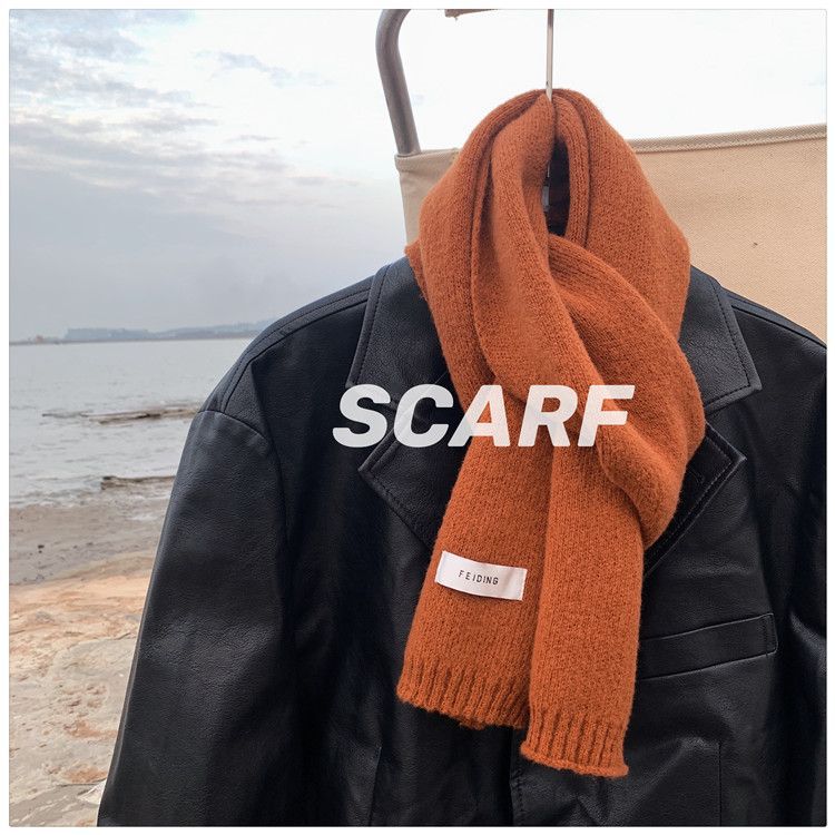 Winter Men's Scarf Solid Color Flat Knitted Wool Versatile Korean Style Japanese Couple Fashion Thickened Warm Scarf