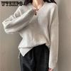 Womens Autumn Sweater Spring And Vneck Pullover Slouchy Sweater Loose Outwear Knitwear Korean Versatile Long Sleeve Premium Top