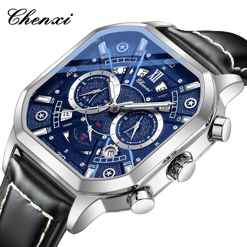 New Vintage Square Men's Watches Trendy Luxury Niche Waterproof Chronograph Luminous Mechanical Large Dial Quartz Watch