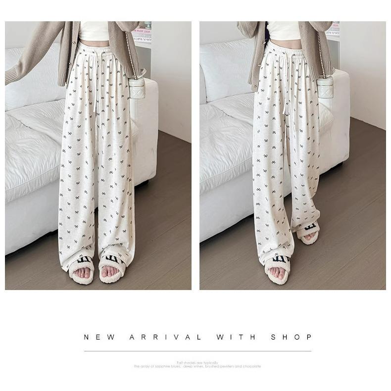 Маленький бантик Брюки с высокой талией и широкими штанинами - Женские Весенне-осенние Мягкие Прямые штанины