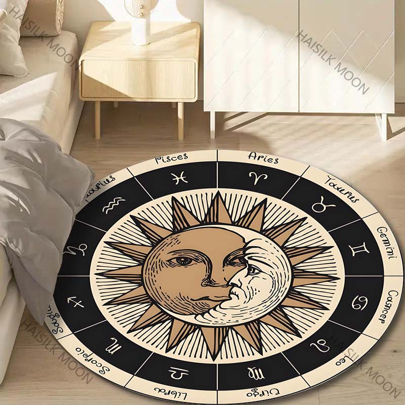 Multiple sizes Zodiac wheel with sun moon Print Round Carpet Living Room Bedroom Table Chair Sofa Decorative Carpet Luxury gifts