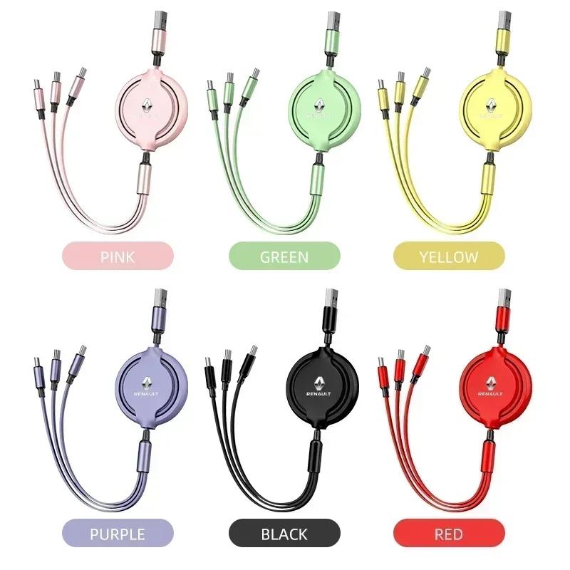 Interior Stickers Car Internal 3 in 1 USB Telescopic Charger Adapter Cord Cable for Renault koleos duster megane 2 logan clio Au