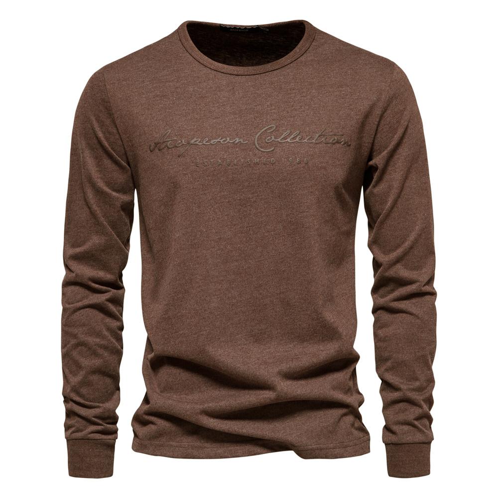Men O-neck Cotton Long Sleeve Men's T-shirt Solid Color Letter Print Casual T Shirts for Men New Spring Tops Tee Men Clothing