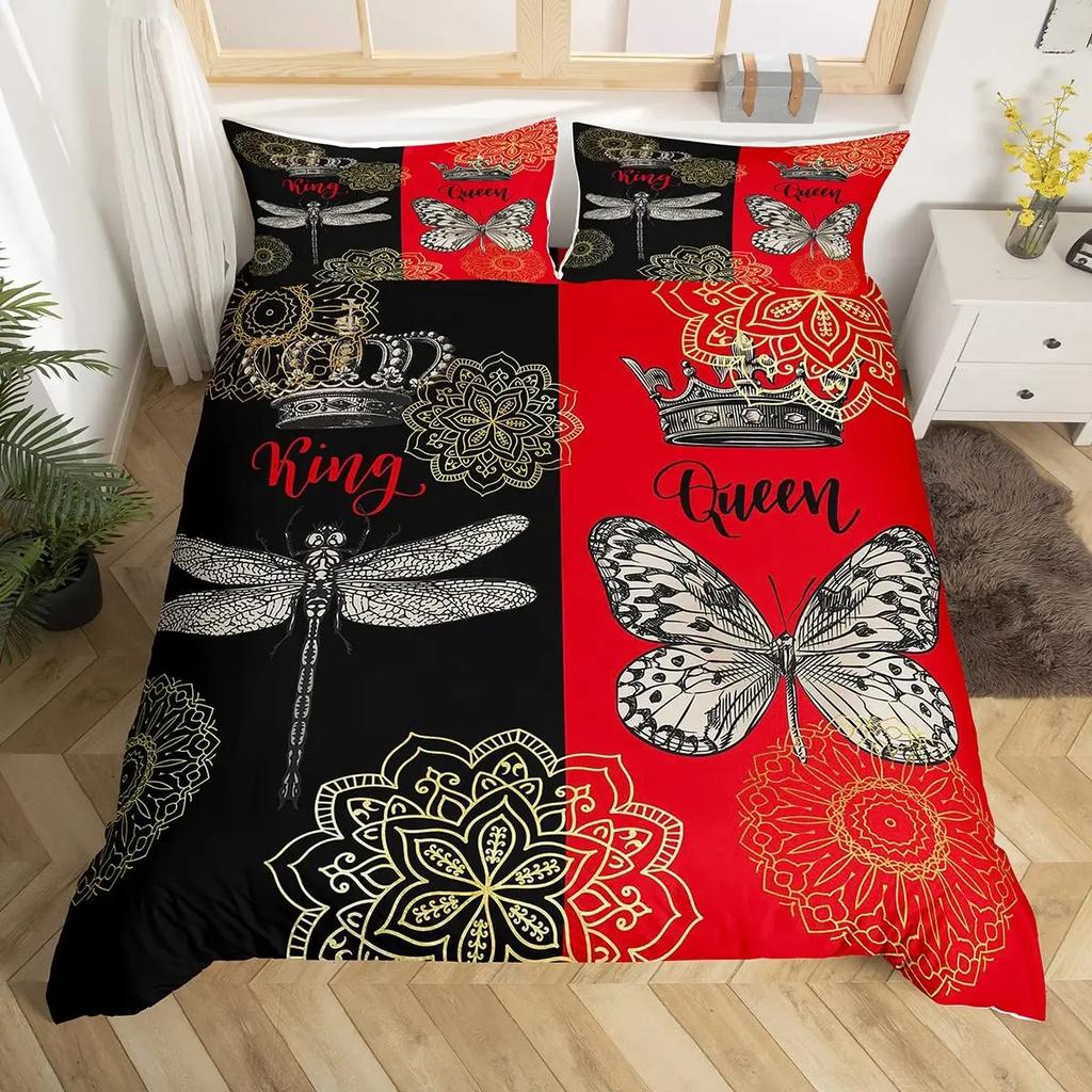 Couple Black And White King Queen Duvet Cover Mr And Mrs Gifts Bedding Set Red Lips Quilt Cover 2/3Pcs Polyester Comforter Cover