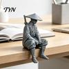 Ретро Декор для Аквариума 3D Печатная Фигурка Древнекитайского Воина-Отшельника, Статуэтка Мечника с Бамбуковой Шляпой, Орнамент для Дзен-Чайного Столика