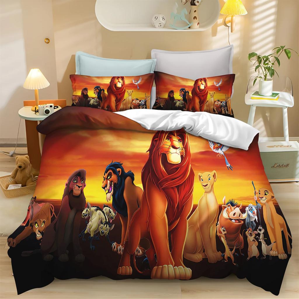 Lion King Simba 3D Printed Bedding Set, Anime Lion King Duvet Cover Pillowcases for Girl Boy Gift Single Double Full King Size